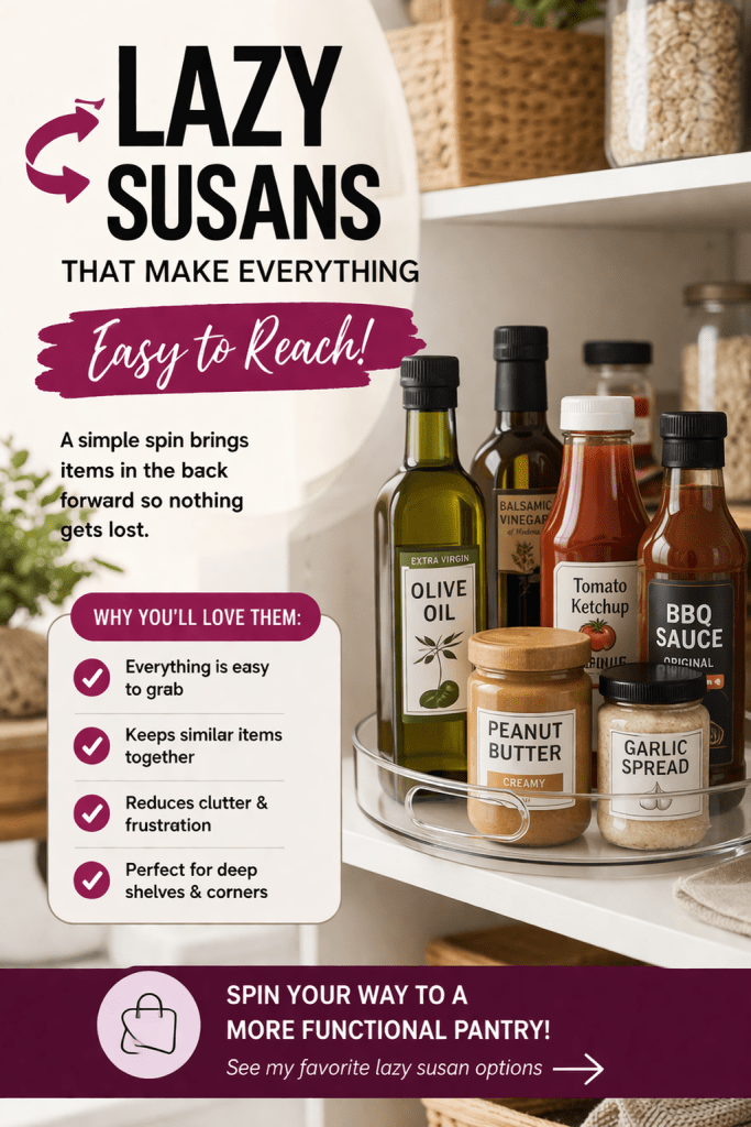 lazy susan pantry organizer holding sauces oils and condiments