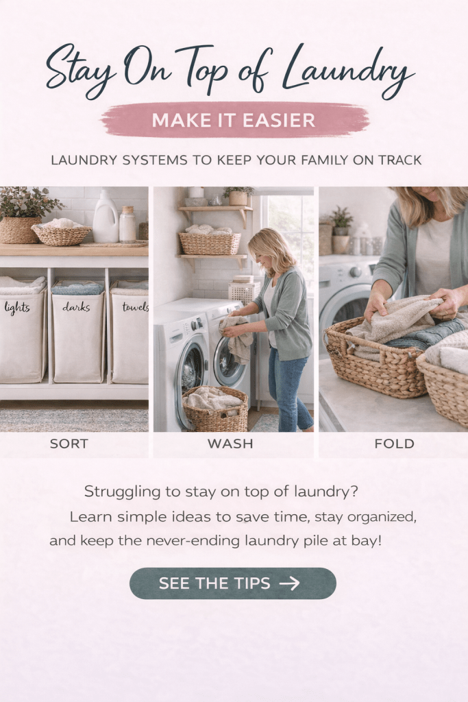 Laundry system with sorted hampers, washing routine, and folding process to keep clothes organized and manageable