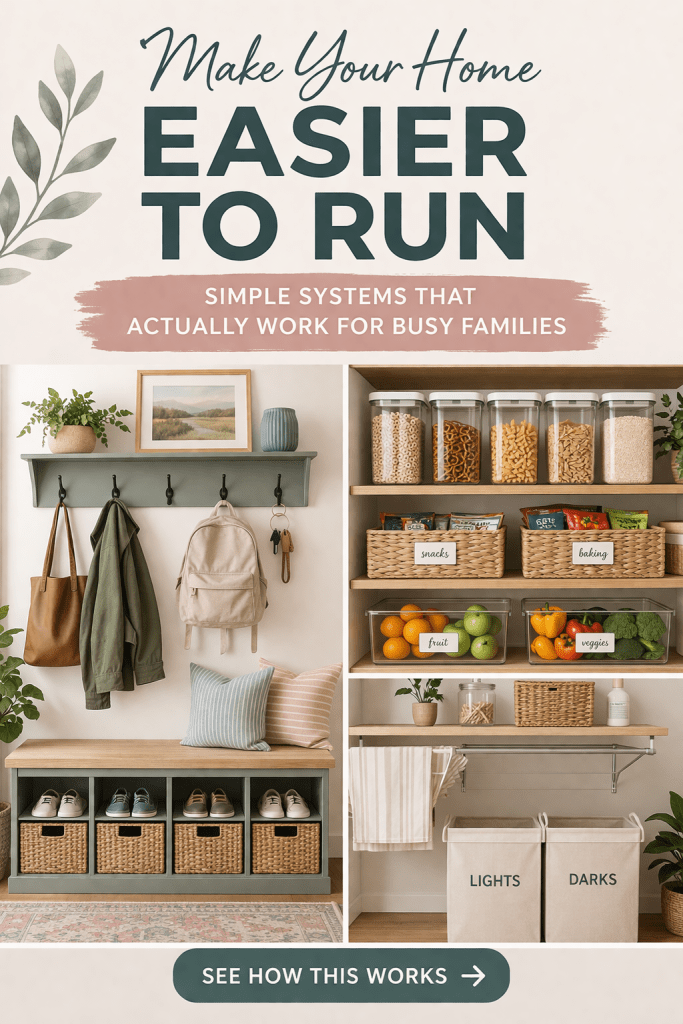Organized pantry with labeled bins and containers showing simple home organization systems that make daily life easier